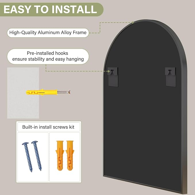 XRAMFY 30x38 Inch Arched Bathroom Mirror - Image 4