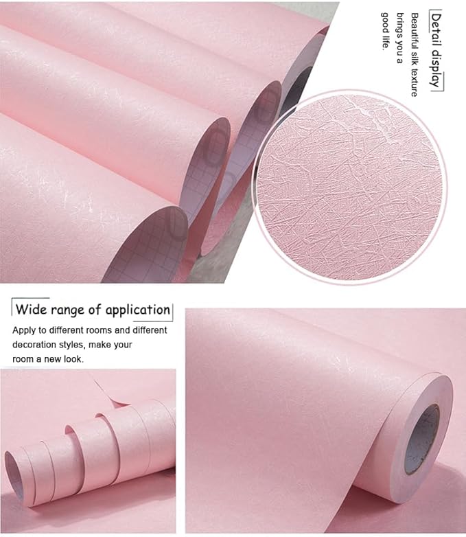 Cohoo Home Silk Pink Wallpaper Peel and Stick Contact Paper Pink Textured Silk - Image 5