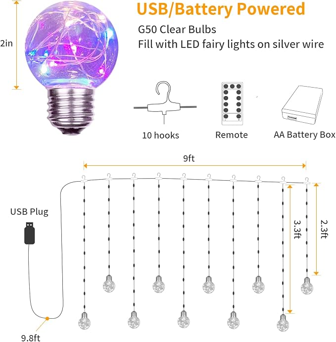YOLIGHT Wishing Ball Curtain Lights 200 LED Window Curtain String Light - Image 6