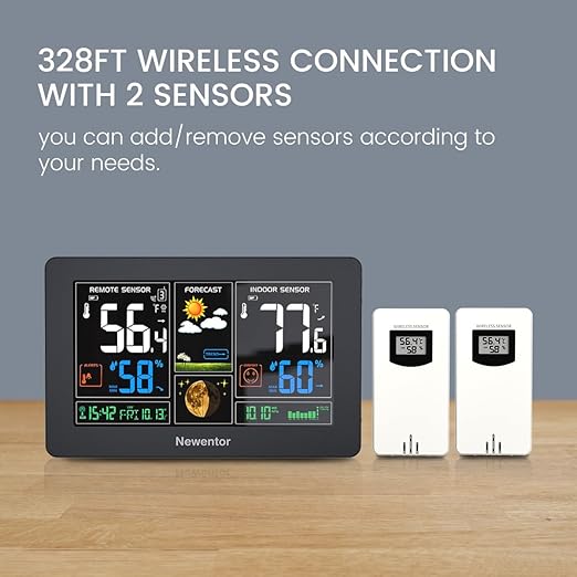 Newentor Weather Station Wireless Indoor Outdoor Thermometer, Color Display - Image 2