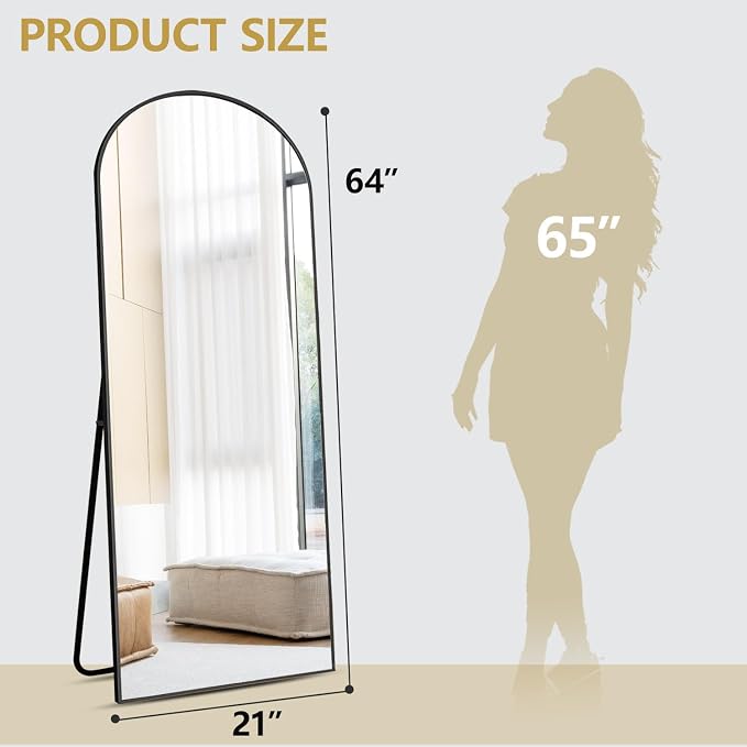 Prywot Arched Floor Mirror, 64 "x 21" Full Length Mirror Wall Mirrors Hanging - Image 7