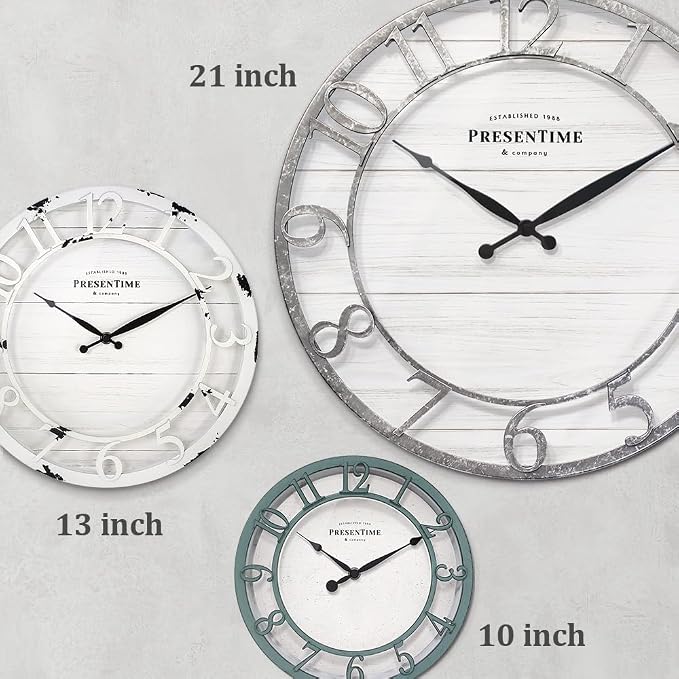 Presentime & Co 21" Farmhouse Series Wall Clock, Shiplap Style, Raised 3D - Image 6