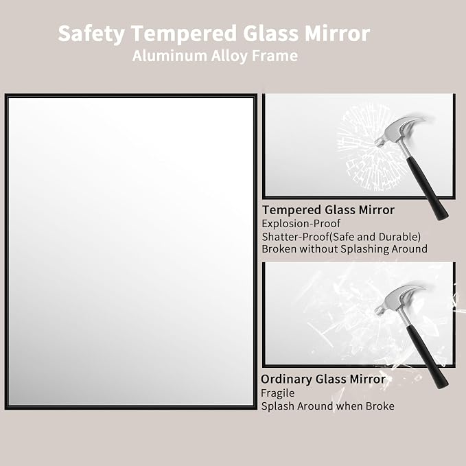 LOAAO 40"X32" Black Rectangle Bathroom Mirror Wall, Matte Black Aluminum Alloy - Image 5