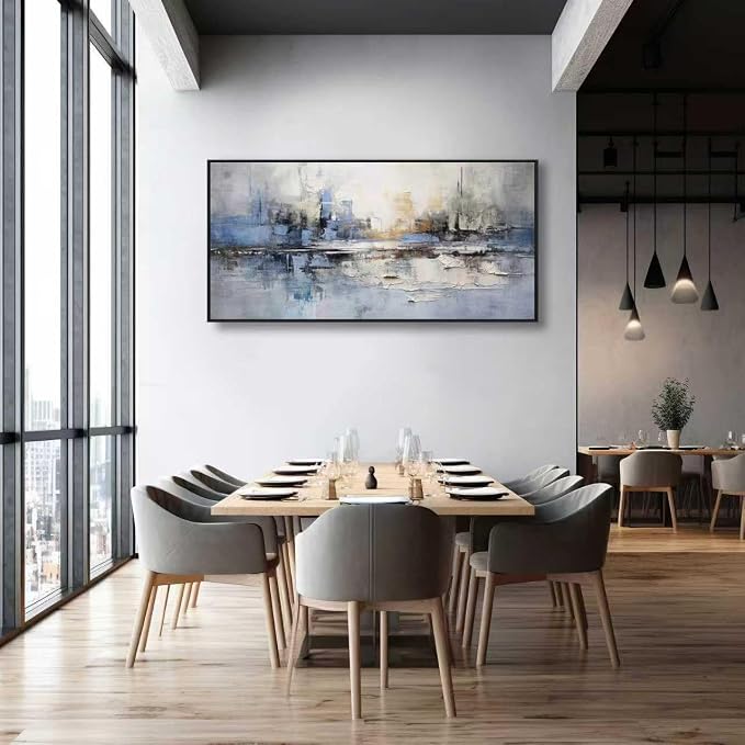 Abstract Wall Art Blue and White Reflection Large Size Framed Artwork Wall - Image 2
