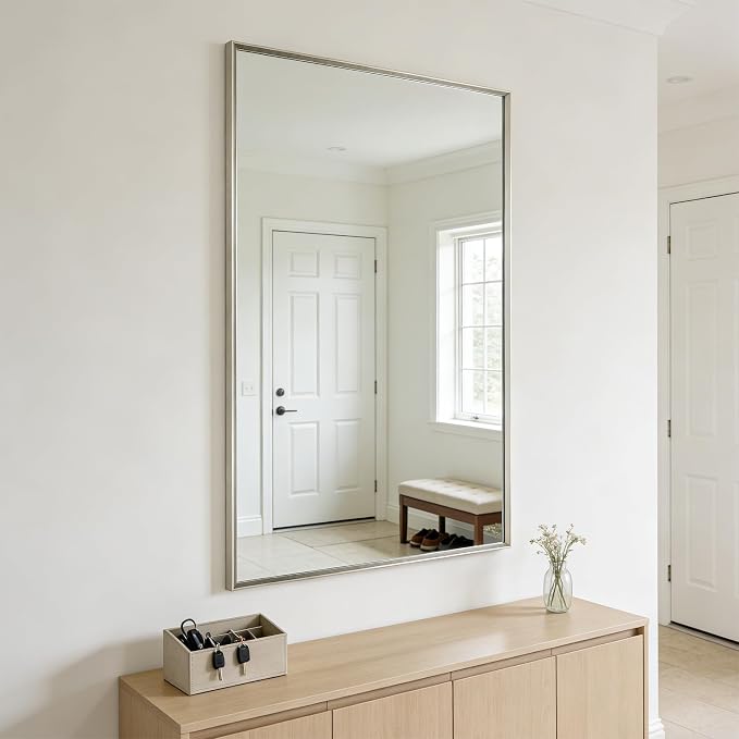 Bathroom Mirror for Wall, 30x40 Inch Metal Framed Mirror, Brushed Nickel - Image 8