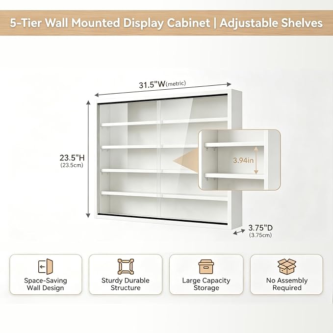 5-Tier Wall Mounted Display Cabinet, No Assembly Required Ready to Use Out of - Image 2