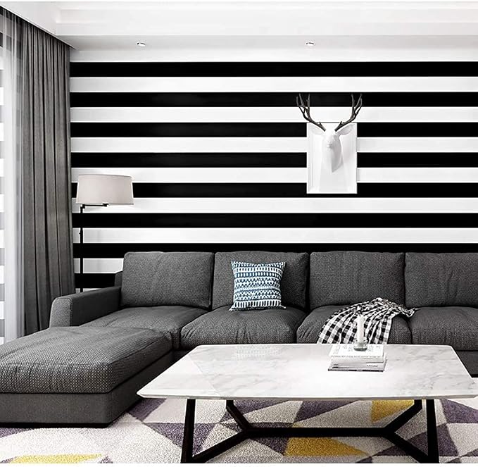 Guvana Stripe Black and White Peel and Stick Wallpaper Self-Adhesive Wallpaper - Image 6