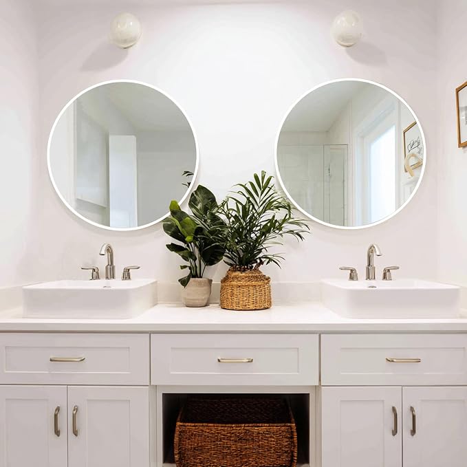 Sunniry White Round Mirror 24 inch, 2 Pack White Circle Mirror, Round Bathroom - Image 3