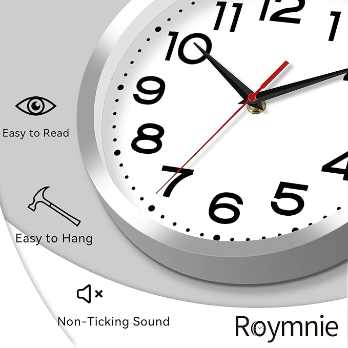 Roymnie Wall Clock Silent Non-Ticking Modern Clock Battery Operated 8 Inch - Image 6