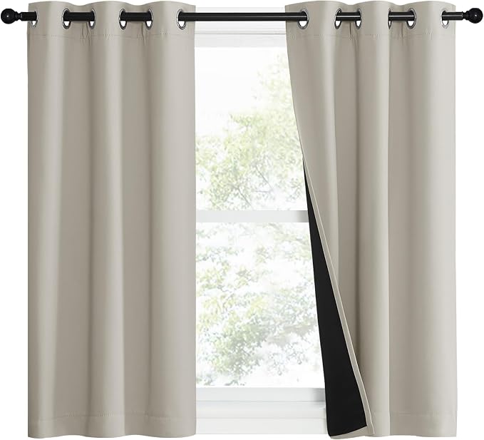 NICETOWN Natural 100% Blackout Lined Curtains, 1 Pair, 2 Thick Layers Narrow by NICETOWN