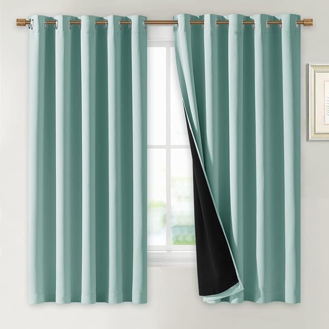 NICETOWN Aqua Blue 100% Blackout Lined Curtains, 2 Thick Layers Completely by NICETOWN