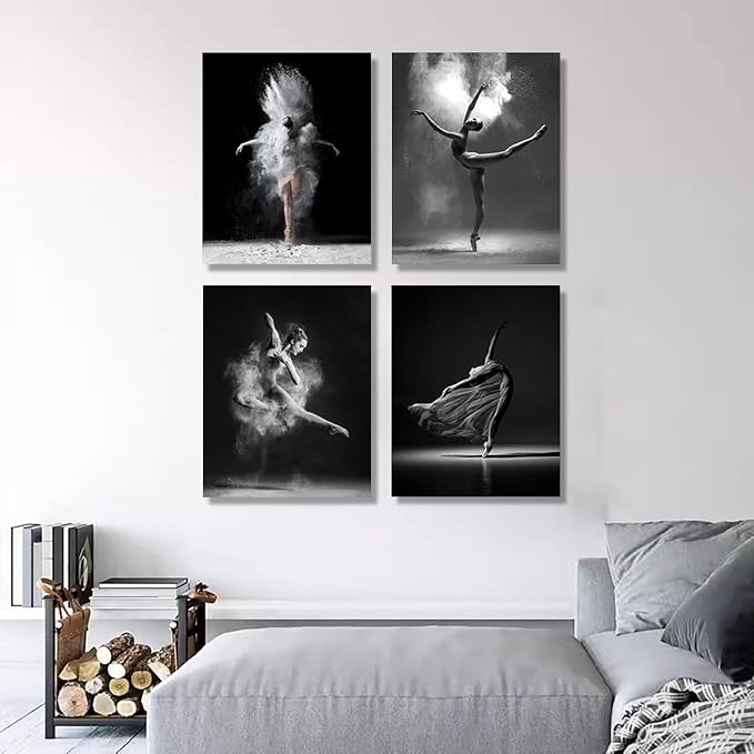 NCYEL 4Pcs Black and White Ballet Wall Art Girl Dancing Canvas Prints Elegant - Image 5