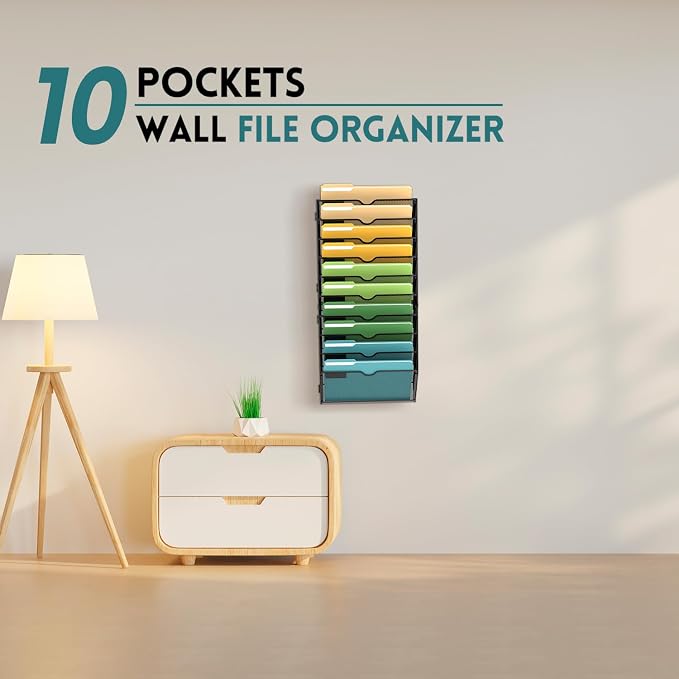 SUPEASY 10 Tier Wall File Organizer, Hanging Wall Mounted Mail Organizer - Image 7
