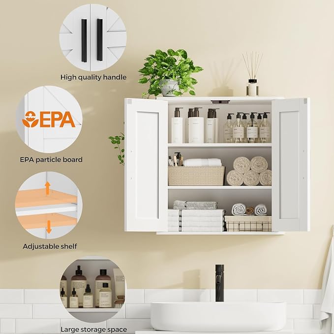 Homleke Bathroom Wall Cabinet, Over Toilet Storage Cabinet - Image 4