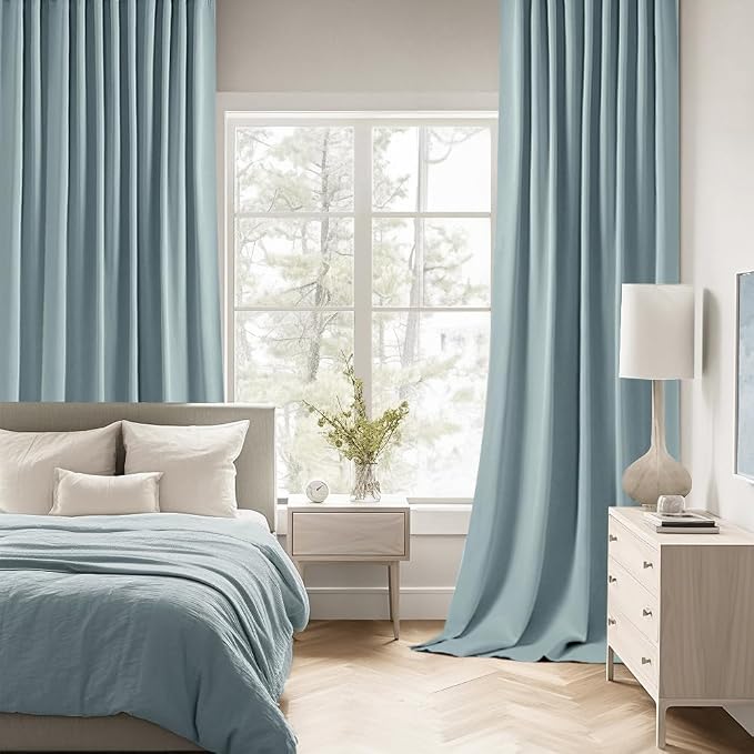 MIULEE Slate Blue Back Tab Blackout Curtains 63 Inch Length 2 Panels Set - Image 2