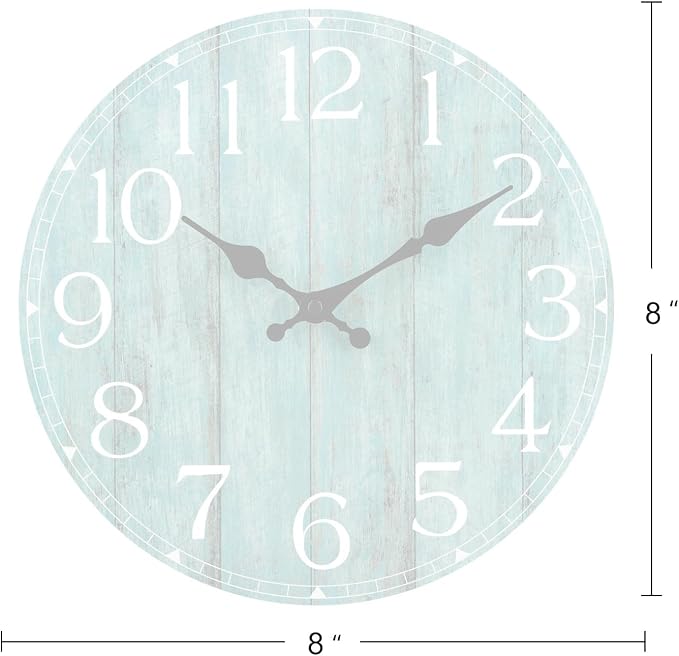 Wall Clock, Teal Silent Non-Ticking Battery Operated, Kitchen Rustic Vintage - Image 9