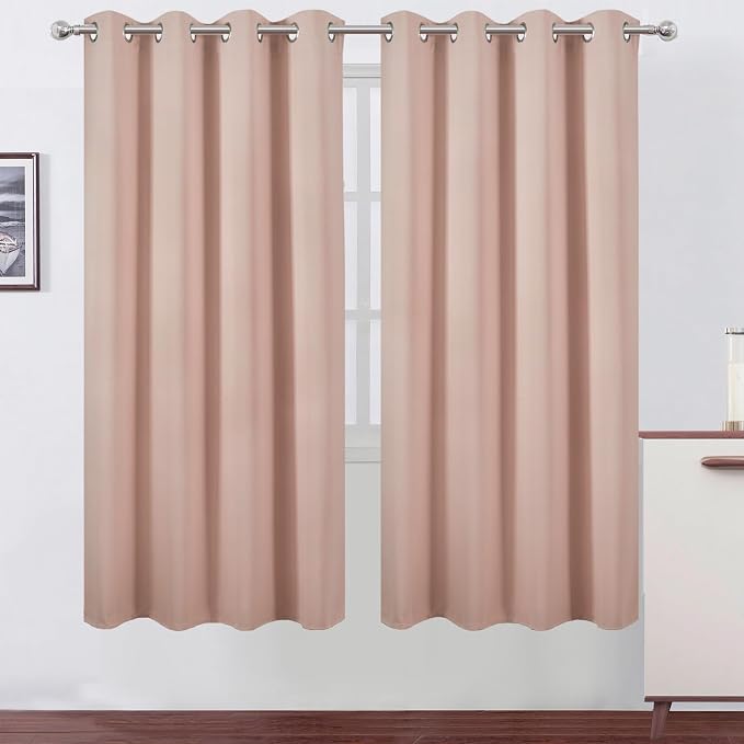 LEMOMO Blackout Curtains 66 x 72 Inch Long Blush Curtains Set of 2 Panels Room by Lemomo