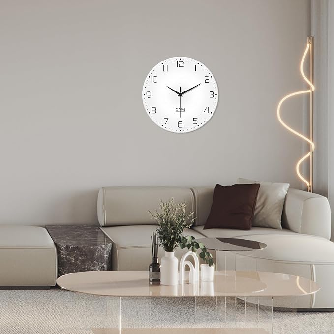 XNM Large White Glass Clocks Battery Operated 20 Inch Modern Minimalist Wall - Image 2