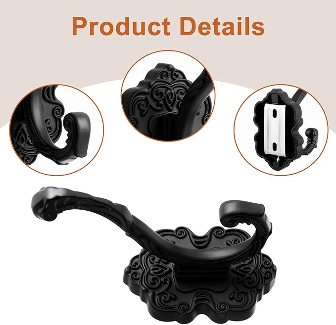 Zonon 2 Pcs Black Wall Hooks Set Vintage Coat & Towel Hooks - Image 3