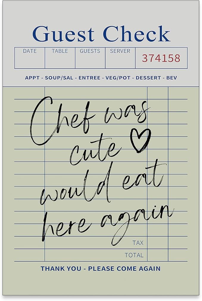PDFI Trendy Kitchen Wall Art Guest Check Prints Chef Was Cute Would Eat Here by PDFI