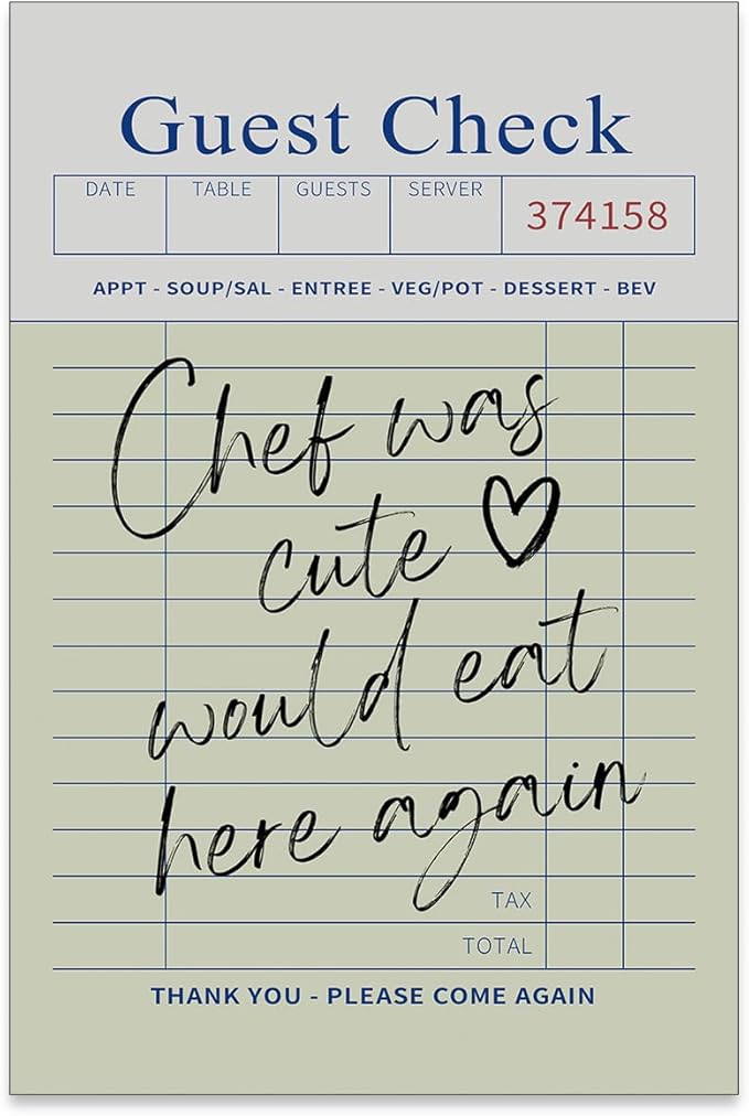 PDFI Trendy Kitchen Wall Art Guest Check Prints Chef Was Cute Would Eat Here by PDFI