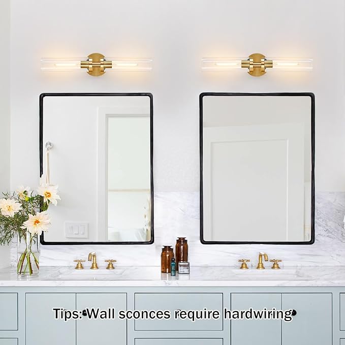 Wall Sconces Set of Two, Hardwired Brushed Gold Bathroom Sconces Wall Lighting - Image 5