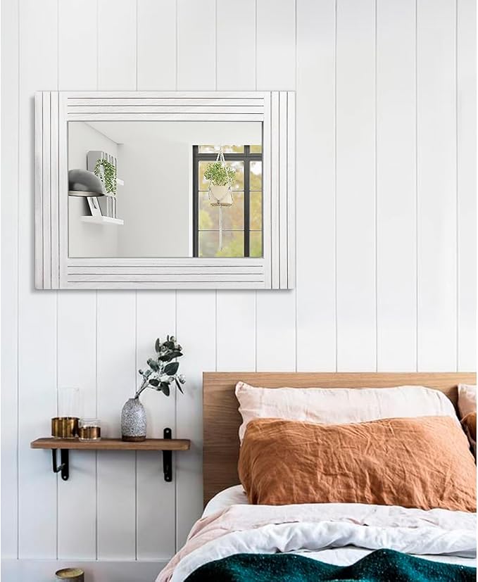 Rustic Wall Mirror, Rectangular Vintage Wood Framed Large Mirror - Image 5