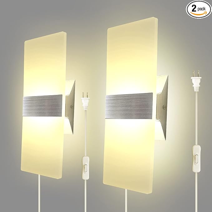KICAAO Wall Sconces, Modern Wall Sconce Plug in 10W 6000K Cool White Acrylic by KICAAO