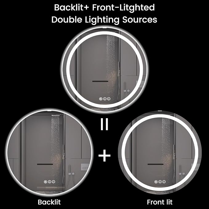 Round LED Bathroom Mirror with Lights, Backlit & Front Lighted, Wall-Mounted - Image 5