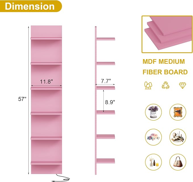 Qupui 6-Tier Wall Shelf with RGB LED Lights - Image 2
