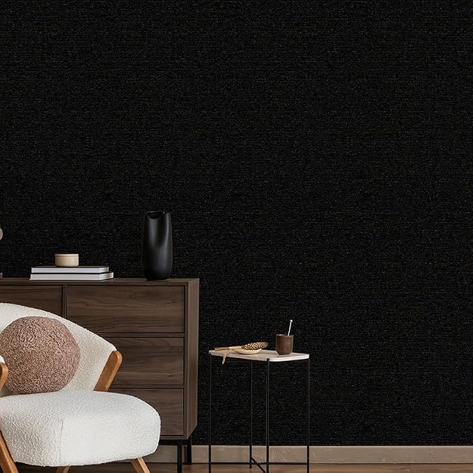 Black and Gold Peel and Stick Wallpaper Slight Velvety Feeling Woven Fabric - Image 4