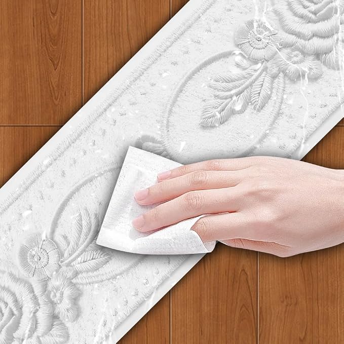 3D Wallpaper Border Floral White Wall Border Trim 197 x 4 Inch Elegant Rose - Image 3