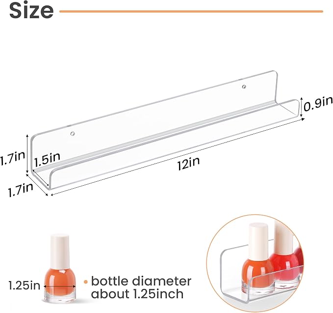 upsimples 6 Pack Clear Acrylic Shelves, 1.7" x12" Clear Wall Shelves - Image 3