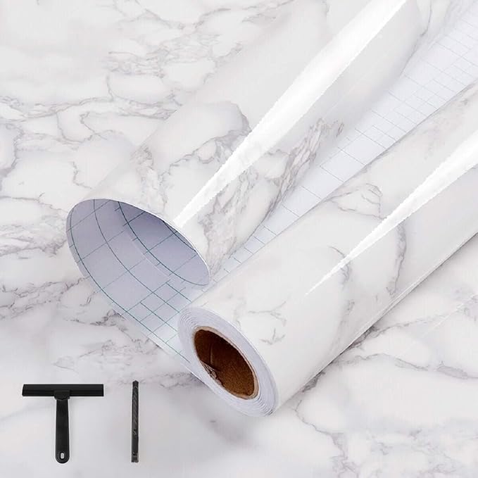 practicalWs White/Grey Marble Contact Paper 23.6" x 118", Marble Wallpaper Peel by practicalWs