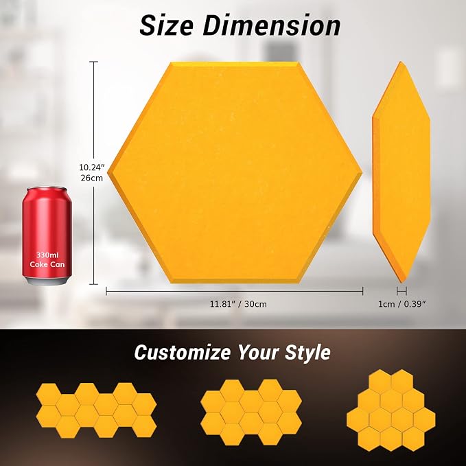 12 Pack Hexagon Acoustic Panels, TONOR 12"x 10"x 04" High Density Sound Proof - Image 5