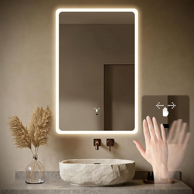 WARM&LOVE 16 x 24 Inch LED Bathroom Mirror, Hand Scan Sensor Anti-Fog Bathroom by WarmLove