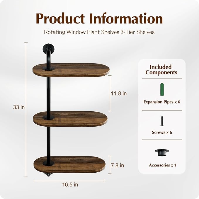 Rotating Window Plant Shelves 3-Tier, Wooden Window Shelf - Image 2