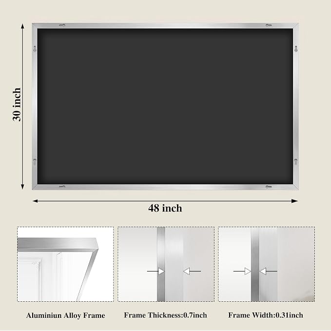 Koonmi Silver Rectangle Wall Mirror, 30x48 Inch Bathroom Mirror, Aluminum Frame - Image 2