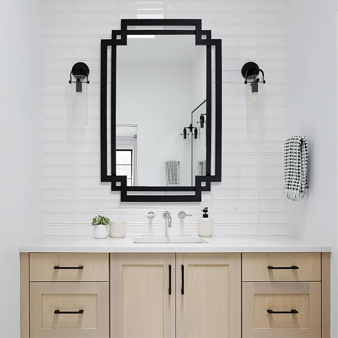 20" x 30" Wall Mirror for Living Room Decor, Irregular Black Mirror - Image 7