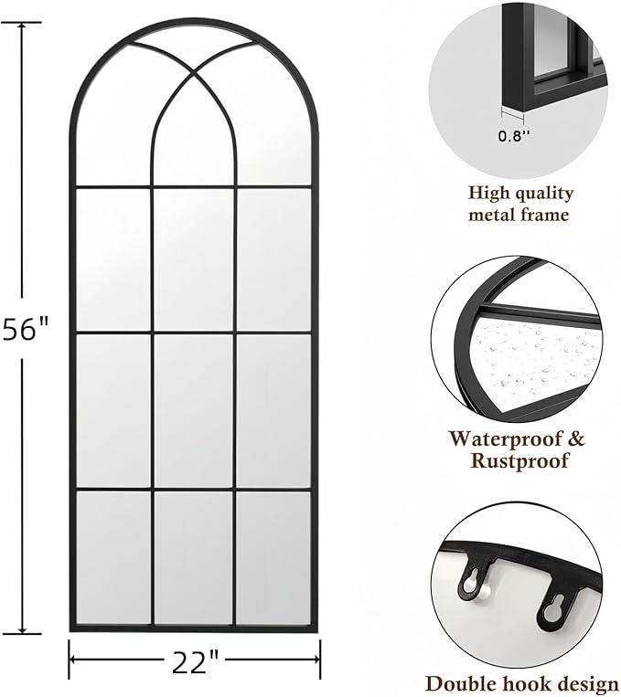 Mirror Full Length, Window Pane Wall Black Full Body Mirrors, Oversize - Image 2