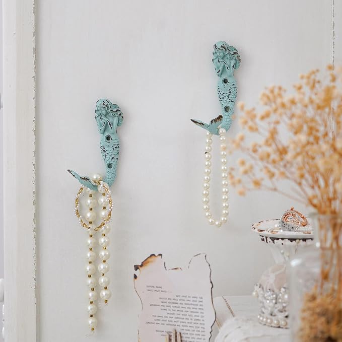 SOFFEE DESIGN 2pcs Mermaid Shape Metal Wall Coat Hooks, Farmhouse Decoration - Image 3