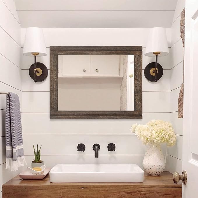 AAZZKANG Rustic Wood Mirror Rectangle Decorative Wall Hanging Mirrors - Image 7