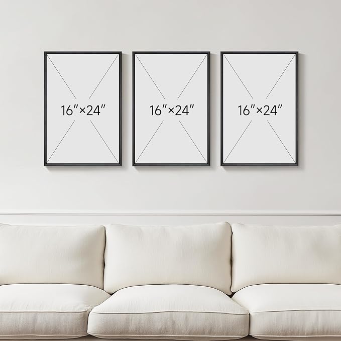 Framed Black and Beige Abstract Wall Art, 3 Piece Modern Canvas Prints - Image 3