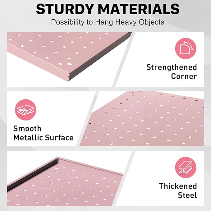 Peg Board, 2 Pack Metal Pegboard Panels Pink Pegboards Wall Organizer - Image 4