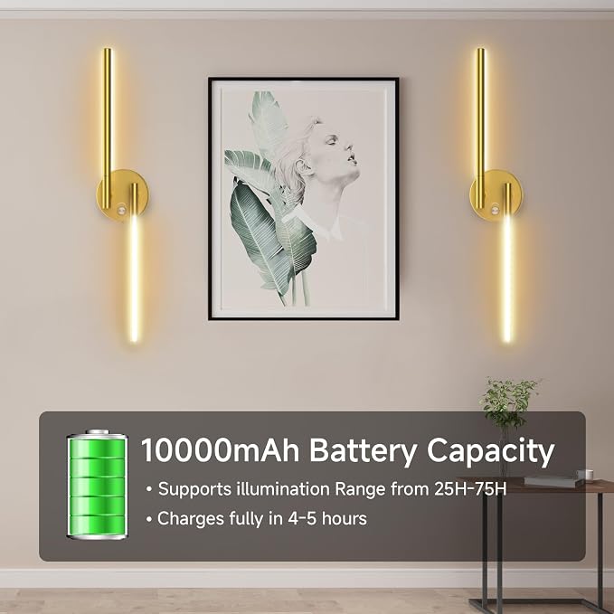 Battery Operated Wall Sconce of 2, 360°DIY Rotatable, Wireless Magnetic Wall - Image 3