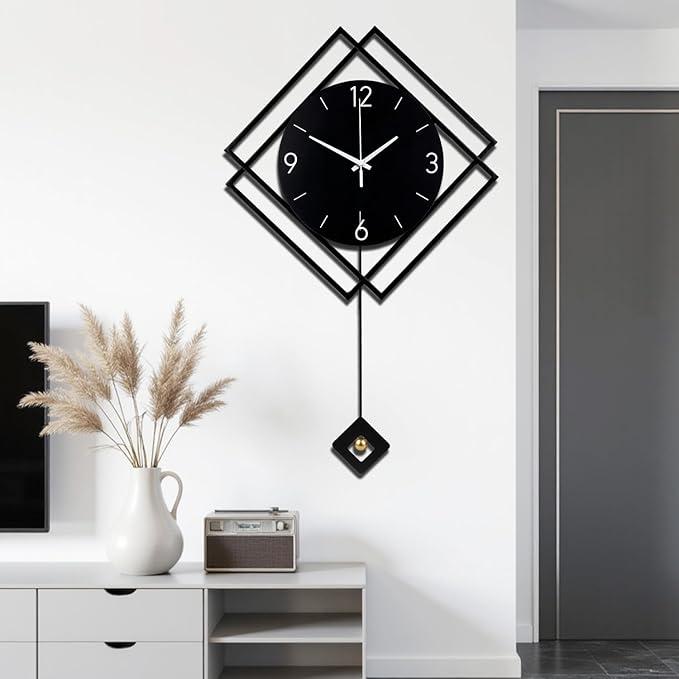 Wall Clock with Pendulum, Silent Quality Quartz Battery Operated, Modern Large - Image 7