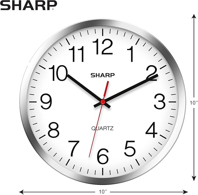 Sharp Wall Clock – Silver/Chrome, Silent Non Ticking 10 Inch Quality Quartz - Image 3