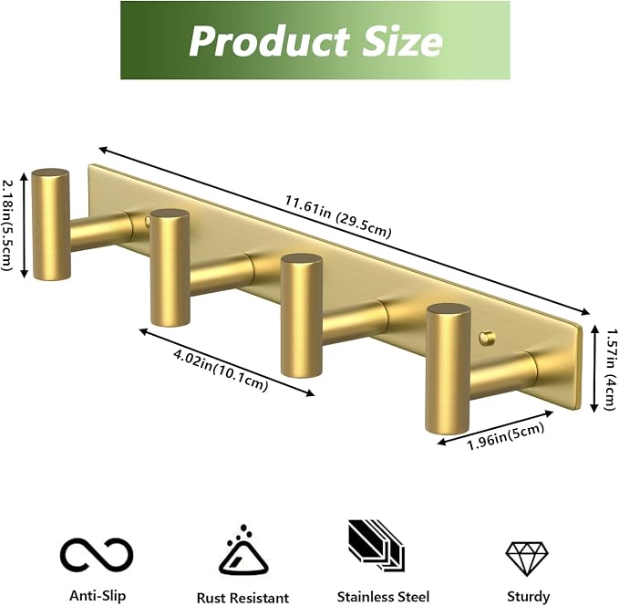 Wall Mounted Coat Rack-4 Hooks, Heavy Duty Stainless Steel Wall Hooks - Image 4