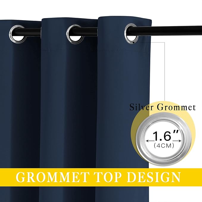 NICETOWN Navy Blue Blackout Room Divider Curtains 90 inch Length, Grommet - Image 2
