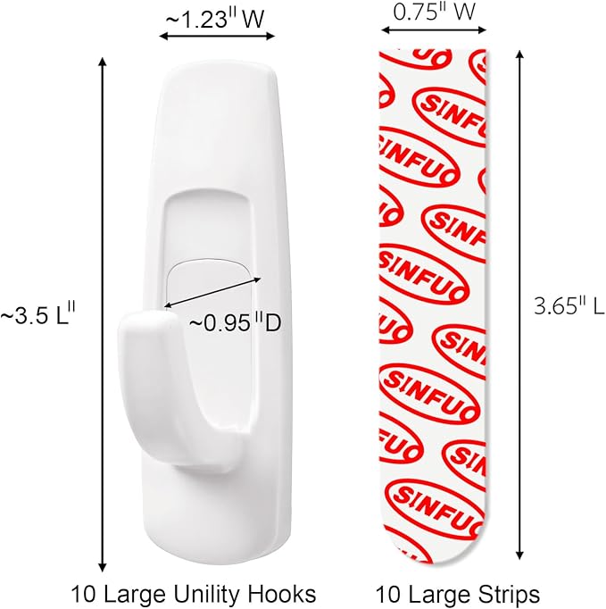 Utility Wall Hooks for Hanging Large 10 Hooks, Damage Free Hanging Wall Hooks - Image 2